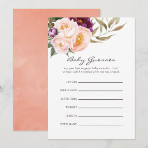Invitación Juego de adivinanzas para baby shower floral de me