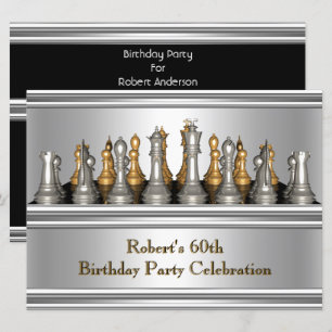 Invitación Juego de ajedrez de metal para cumpleaños 60 de ho
