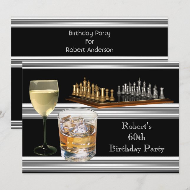 Invitación Juego de ajedrez para fiesta de cumpleaños 60 de h (Anverso / Reverso)