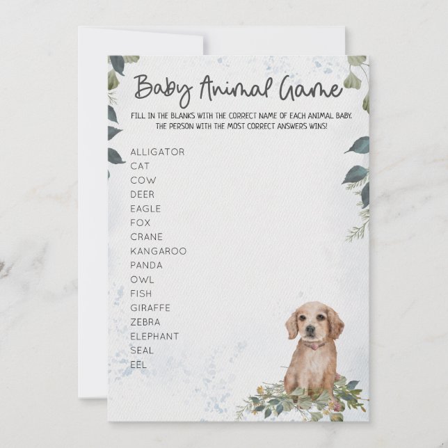 Invitación Juego de animales Cute Dog Baby Shower (Anverso)