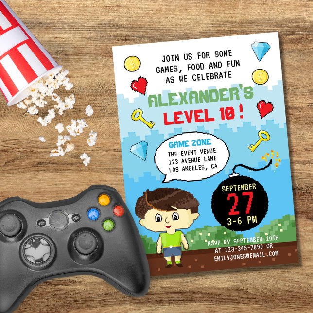 Invitación Juego de arcada de píxeles Nivel de los niños Cump (Subido por el creador)
