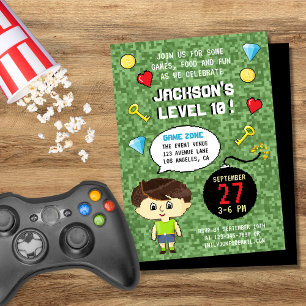 Invitación Juego de arcada de píxeles Nivel de los niños Cump