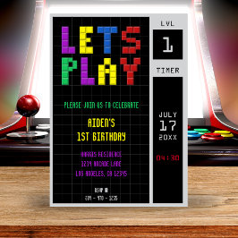 Invitación Juego de Arcade Retro Niños Primer Fiesta de Cumpl