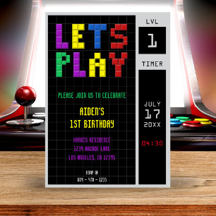 Invitación Juego de Arcade Retro Niños Primer Fiesta de Cumpl
