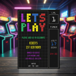 Invitación Juego de Arcade Retro Niños Primer Fiesta de Cumpl