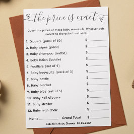 Invitación Juego de Baby Shower Adivina que el precio es la t