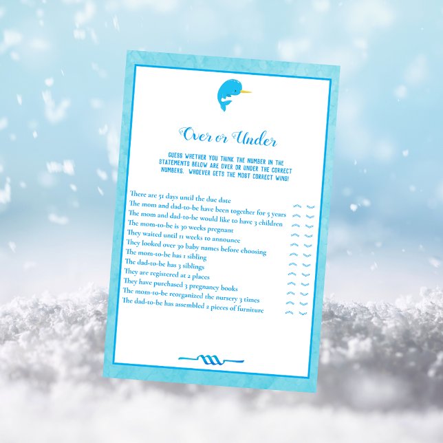 Invitación Juego de Baby Shower Blue Narwhal Over and Under (Subido por el creador)
