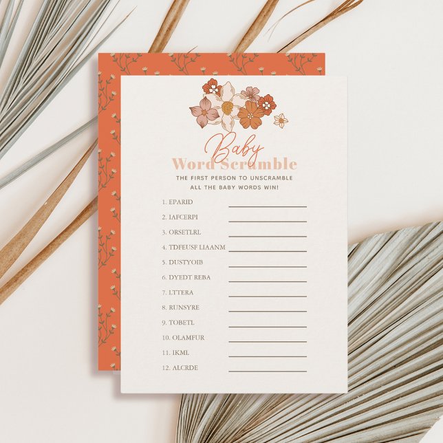 Invitación Juego de Baby Shower Boho Retro Floral Scramble (Subido por el creador)