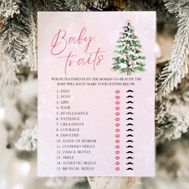 Invitación Juego de Baby Shower Bows Christmas Tree (Pink Bows Christmas Tree Baby Traits Baby Shower Game )