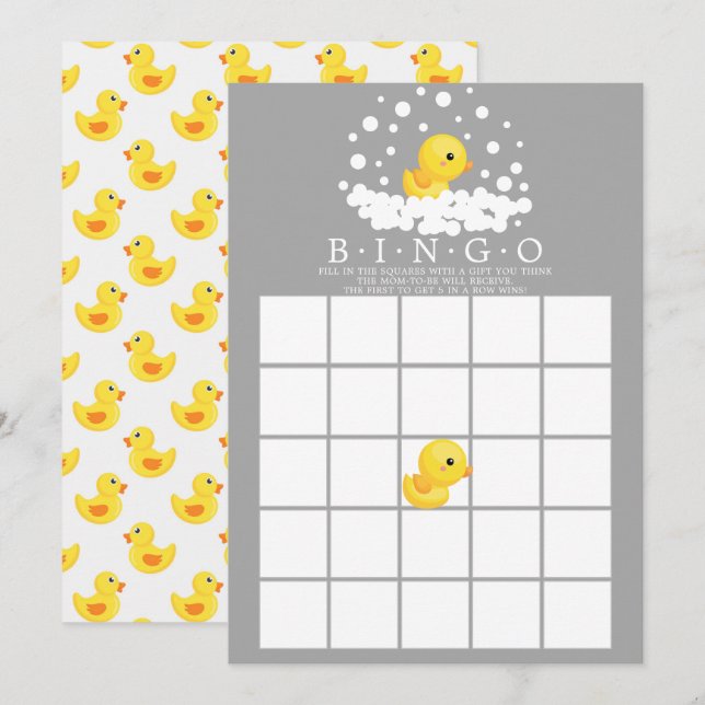 Invitación Juego de Baby Shower Cubber Duck BINGO (Anverso / Reverso)