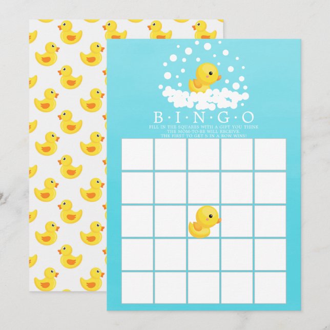 Invitación Juego de Baby Shower Cubber Duck BINGO (Anverso / Reverso)