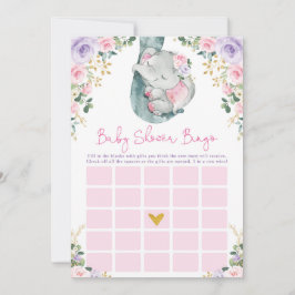 Invitación Juego de Baby Shower Cute Pink Purple Elephant Bin
