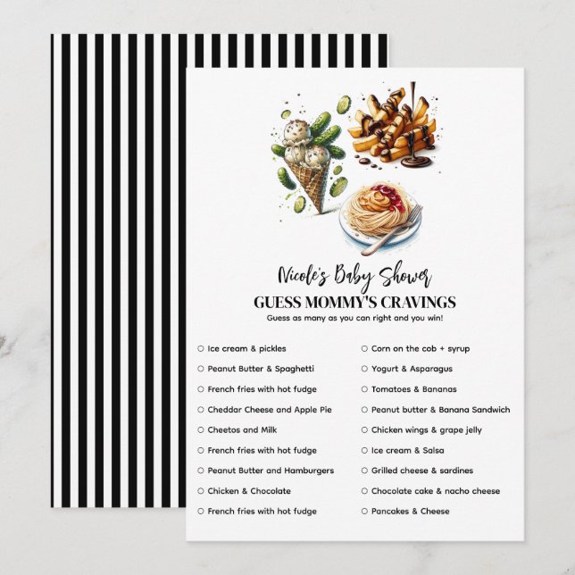 Invitación Juego de baby shower de antojos de helado y pepini (Anverso / Reverso)