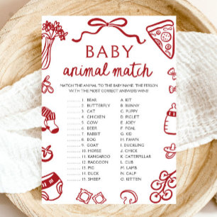 Invitación Juego de Baby Shower de Baby Animal Match con la m