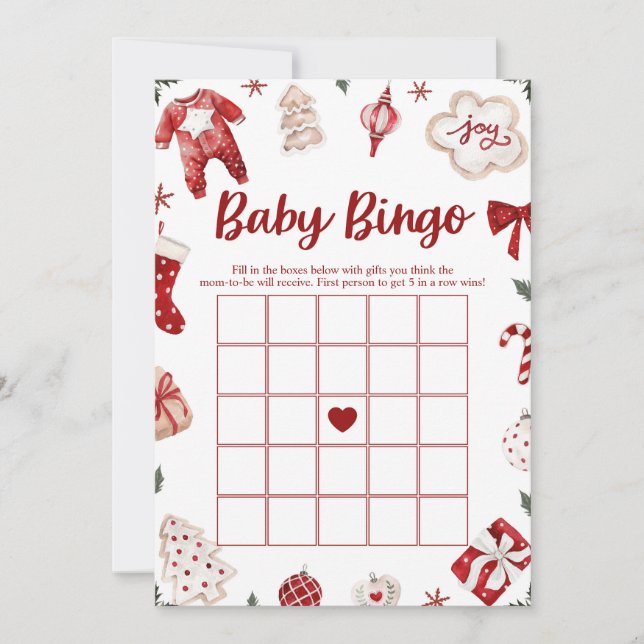 Invitación Juego de Baby Shower de Bingo para Navidades de In (Anverso)