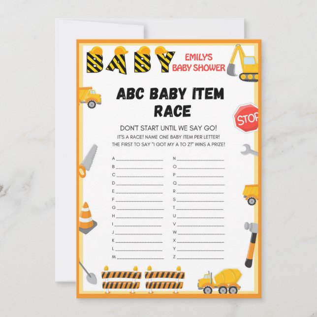 Invitación Juego de Baby Shower de construcción - Nombre edit (Anverso)