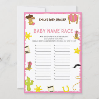 Invitación Juego de Baby Shower de Cowgirl - Nombre editable,