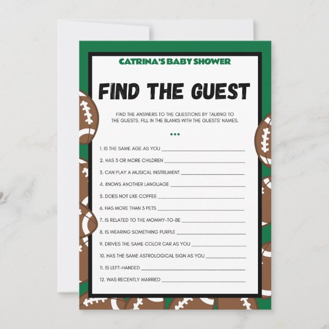 Invitación Juego de Baby Shower de fútbol, fútbol - Nombre ed (Anverso)