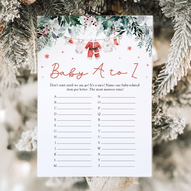 Invitación Juego de Baby Shower de Navidades rojos de element (Watercolor Red Christmas Baby Items A to Z Baby Shower Game)
