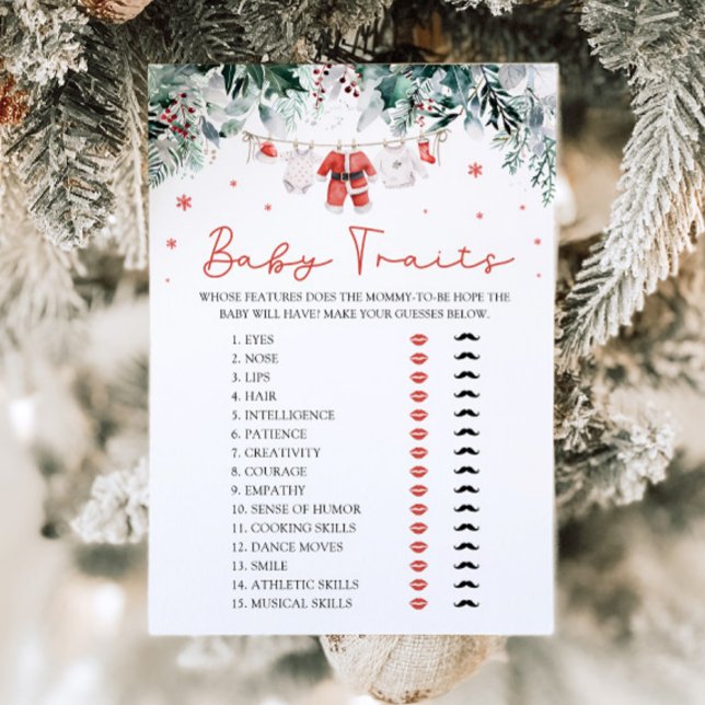 Invitación Juego de Baby Shower de Navidades rojos Santa Baby (Watercolor Cute Red Christmas Santa Baby Traits Baby Shower Game)