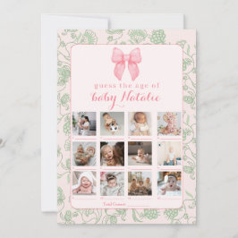 Invitación Juego de Baby Shower de Niña con Lazo Rosa y Verde