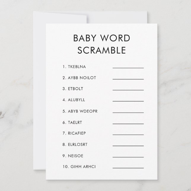 Invitación Juego de Baby Shower de Palabra de Bebé minimalist (Anverso)