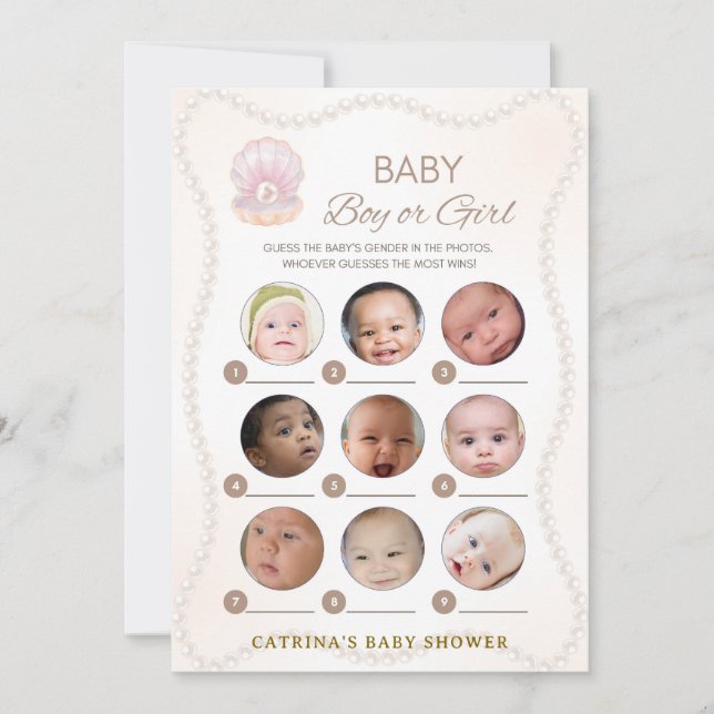 Invitación Juego de Baby Shower de Perla - Nombre Editable, 5 (Anverso)