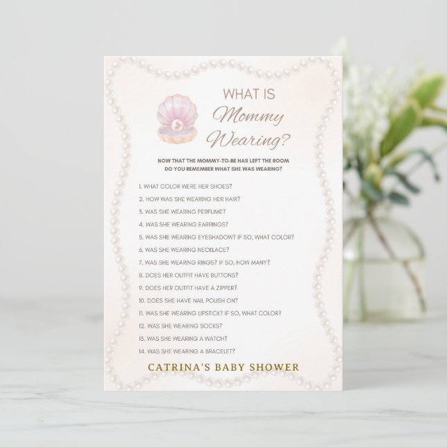 Invitación Juego de Baby Shower de Perla - Nombre Editable, 5 (Anverso de pie)