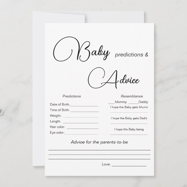 Invitación Juego de Baby Shower de Predicciones para Bebés (Anverso)