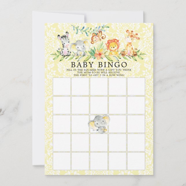 Invitación Juego de Baby Shower de Sweet Safari Animals BINGO (Anverso)