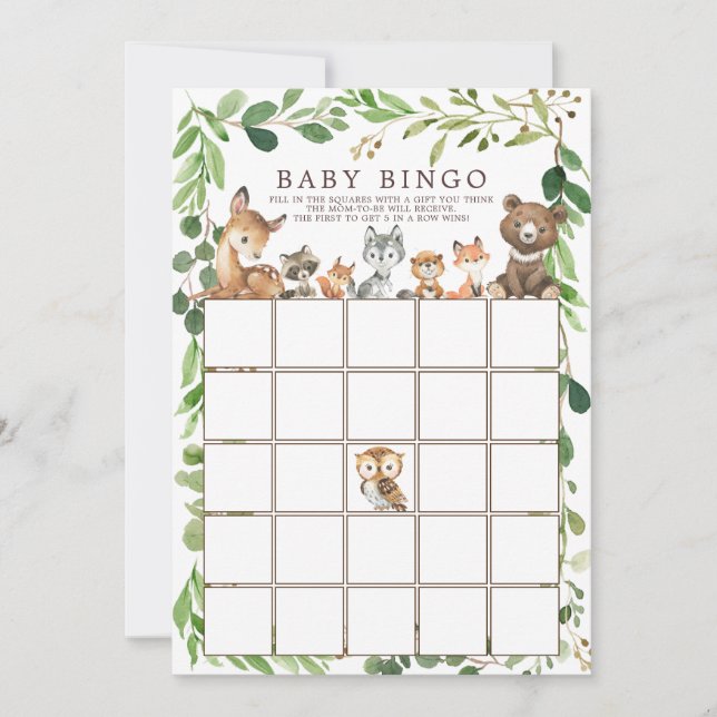 Invitación Juego de Baby Shower de Sweet Woodland Animals BIN (Anverso)