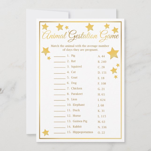 Invitación Juego de Baby Shower "Gestation Gold Star" (Anverso)