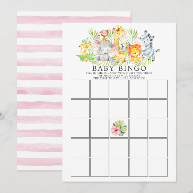 Invitación Juego de Baby Shower Jungle Animals BINGO (Anverso / Reverso)