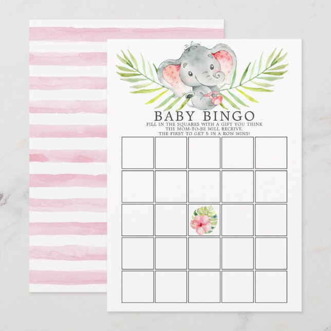 Invitación Juego de Baby Shower Jungle Elephant BINGO (Anverso / Reverso)