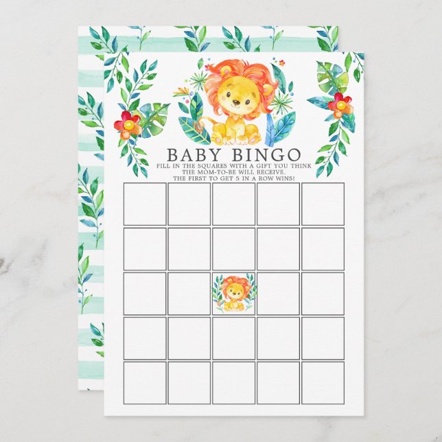 Invitación Juego de Baby Shower Jungle Lion (Anverso / Reverso)
