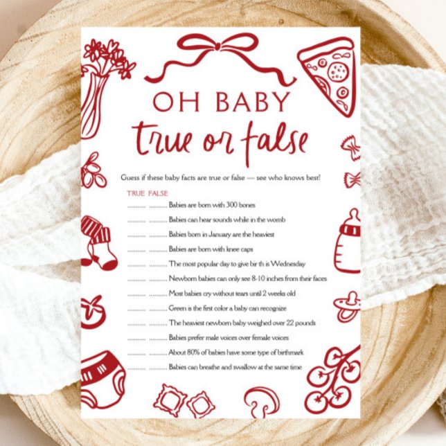 Invitación Juego de Baby Shower "manos libres" o "niños verda (Hand Drawn Oh Baby True or False Baby Shower Game)