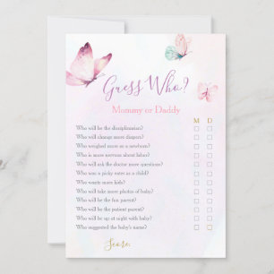 Invitación Juego de Baby Shower Mariposa Mamá o Papi