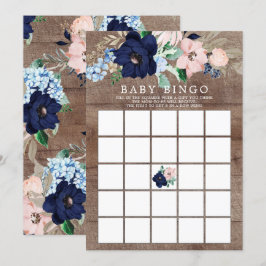 Invitación Juego de Baby Shower Navy Rubor Floral BINGO