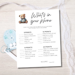 Invitación Juego de Baby Shower Niño Qué hay en tu teléfono