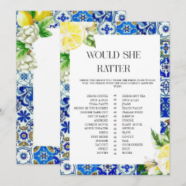 Invitación Juego de Baby Shower Nupcial de Baldosa Azul Limón