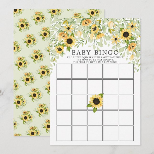 Invitación Juego de Baby Shower Otumn Yellow Sunflower BINGO (Anverso / Reverso)