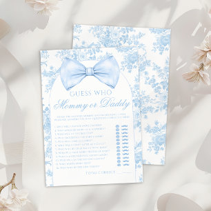 Invitación Juego de Baby Shower 'Pajarita de Mamá o Papá Azul