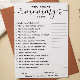 Invitación Juego de Baby Shower que conoce la mejor carta de 