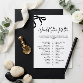 Invitación Juego de Baby Shower '¿Qué Prefiere?' con Lazo Neg