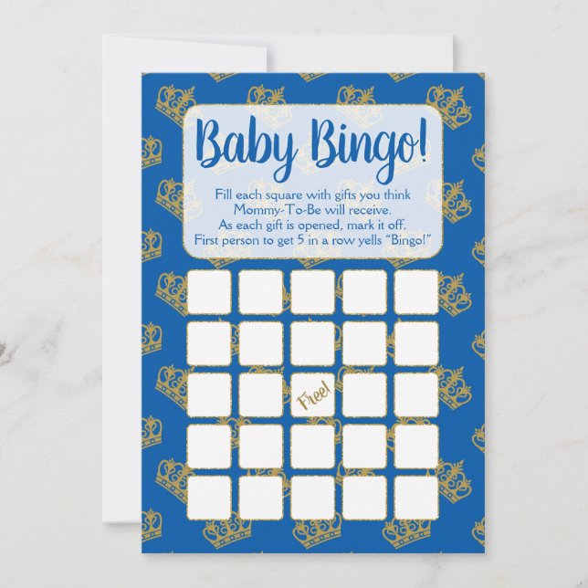 Invitación Juego de Baby Shower Royal Prince Bingo Blue (Anverso)