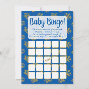 Invitación Juego de Baby Shower Royal Prince Bingo Blue