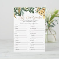 Juego de Baby Shower Safari Baby Word Scramble