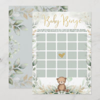 Juego de Baby Shower Sage Green Gold Teddy Bear Bi