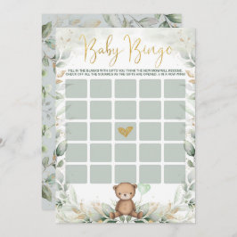Invitación Juego de Baby Shower Sage Green Gold Teddy Bear Bi