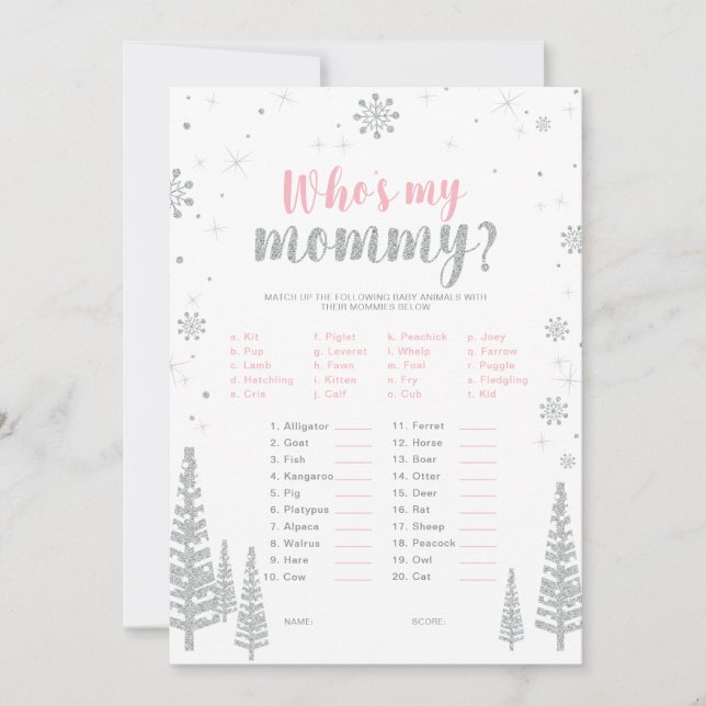 Invitación Juego de Baby Shower Silver & Pink Winter Wonderla (Anverso)